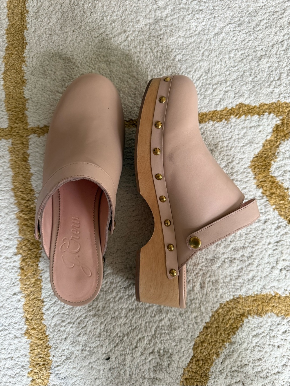 J. Crew Blush Leather Studded Clog Mules